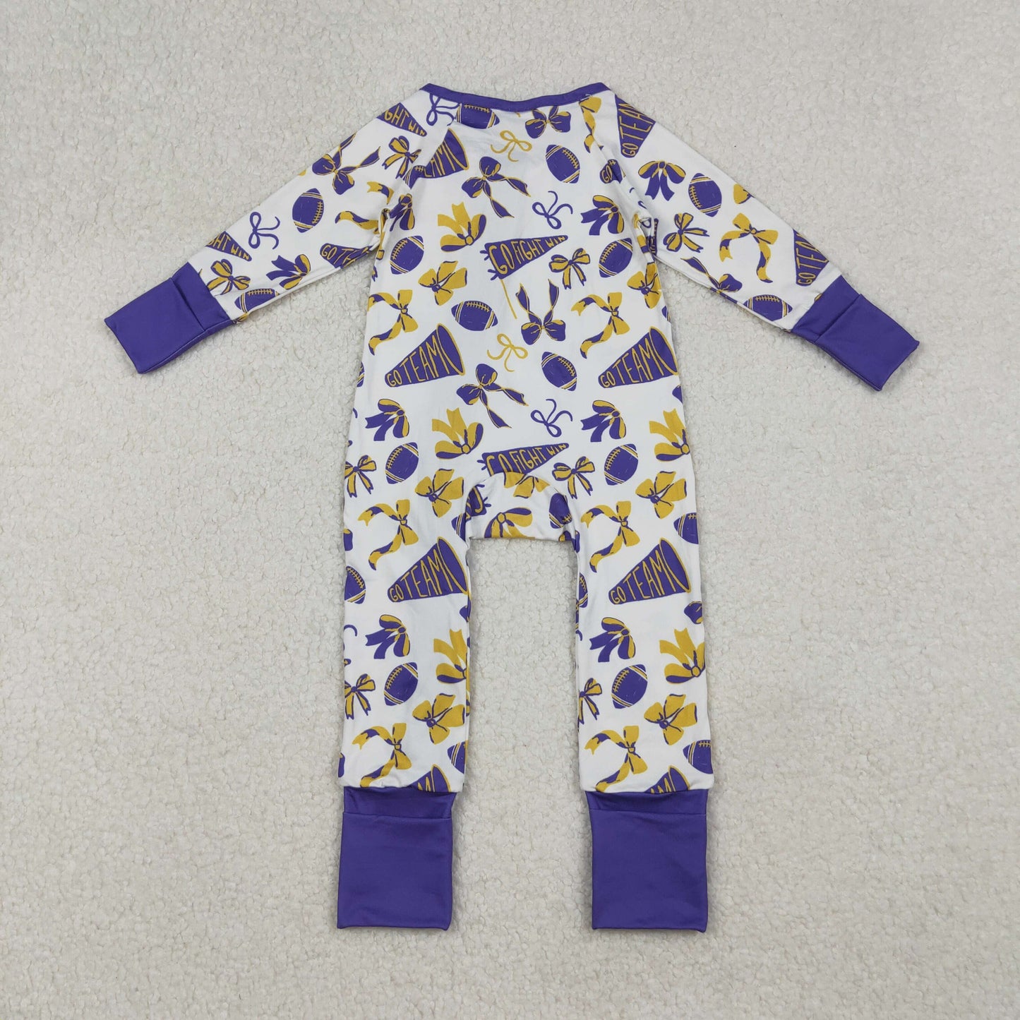 Sibling Baby Girls Long Sleeves Bows Footballs Go Team Ruffle Zipper Footie Rompers