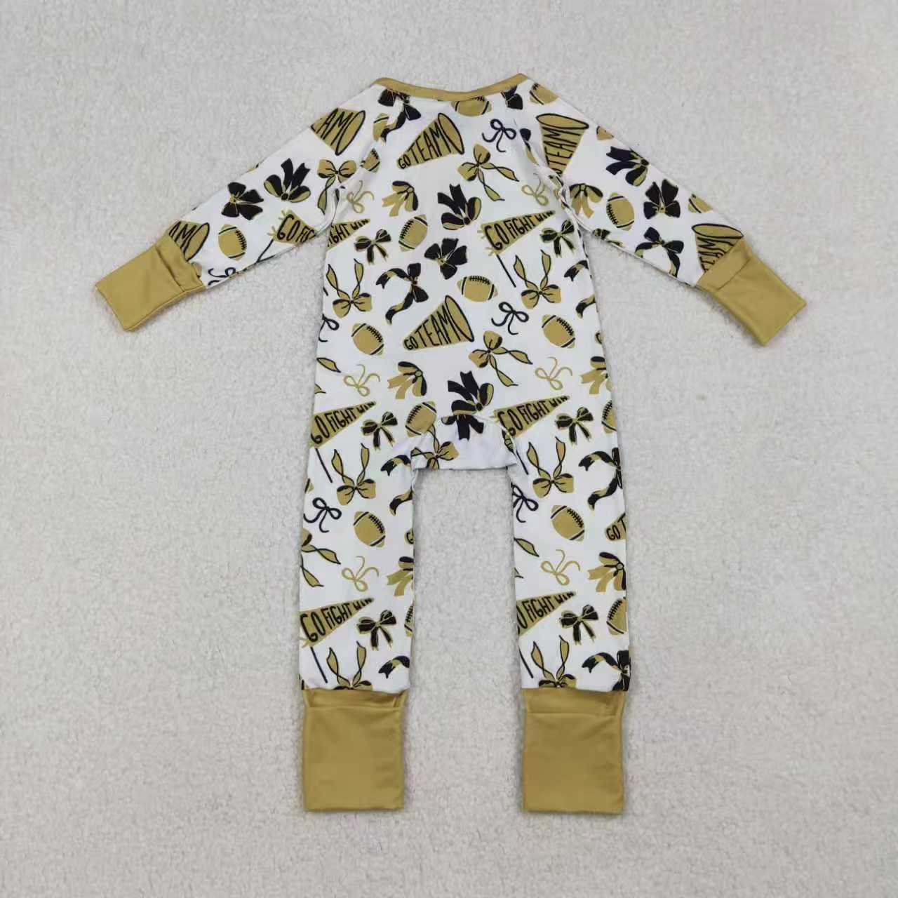 Sibling Baby Girls Long Sleeves Bows Footballs Go Team Ruffle Zipper Footie Rompers