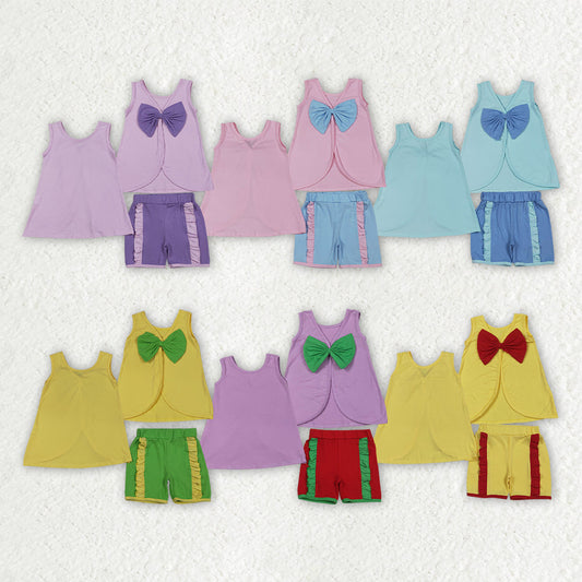 Sibling Baby Girls Sleeveless Back Bows Tunic Ruffle Shorts Clothes Sets