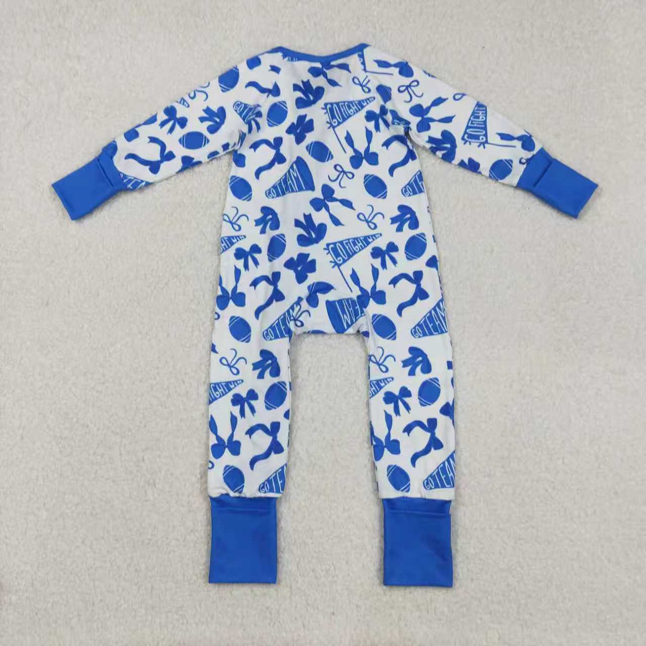 Sibling Baby Girls Long Sleeves Bows Footballs Go Team Ruffle Zipper Footie Rompers