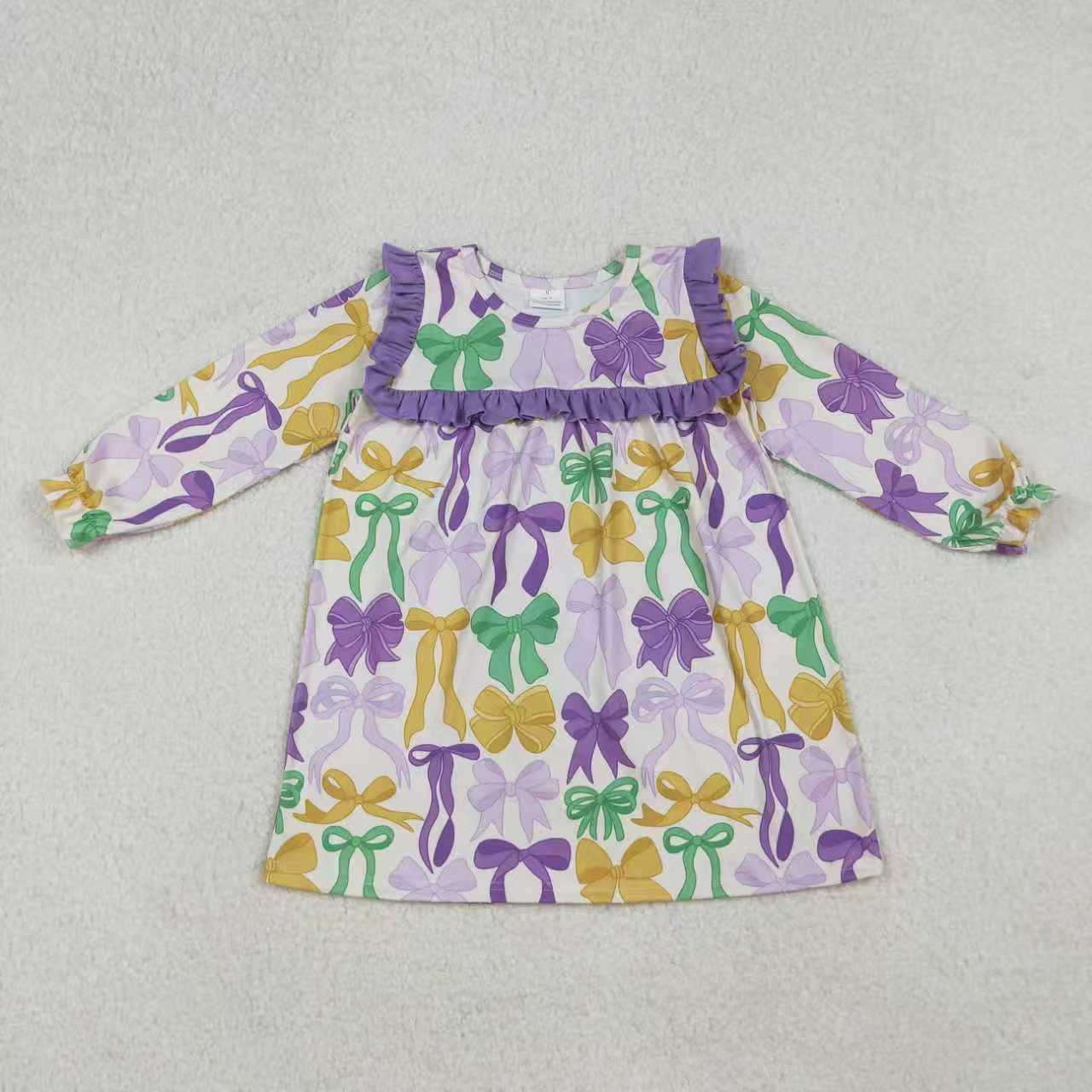 Sibling Baby Girls Mardigras Bows Ruffle Pants Clothes Set Jumpsuits Knee Length Dress Rompers