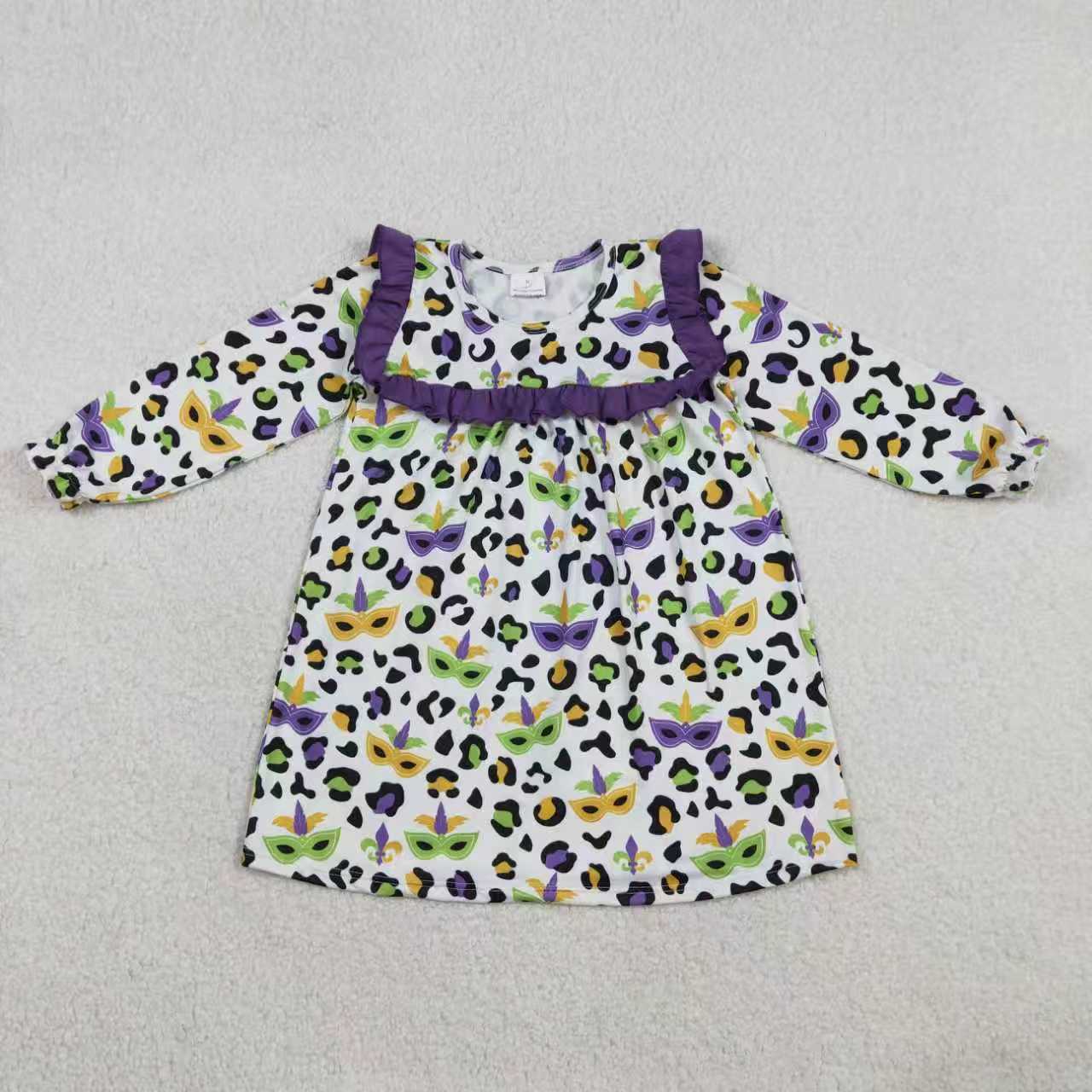 Sibling Baby Girls Mardigras Anchors Leopard Ruffle Pants Clothes Set Knee Length Dress