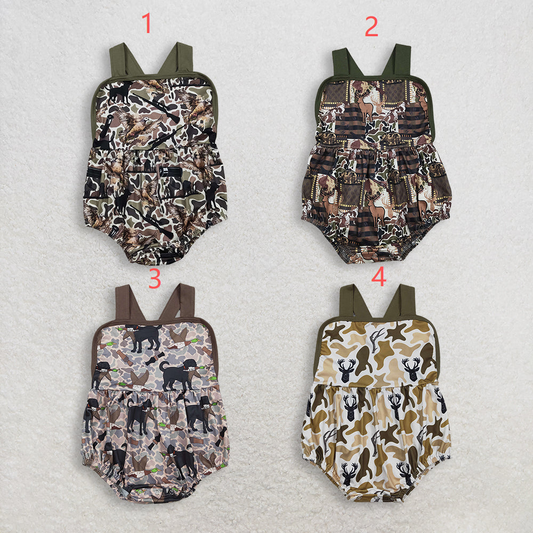 Sibling Baby Boys Strap Southern Camo Hunting Rompers