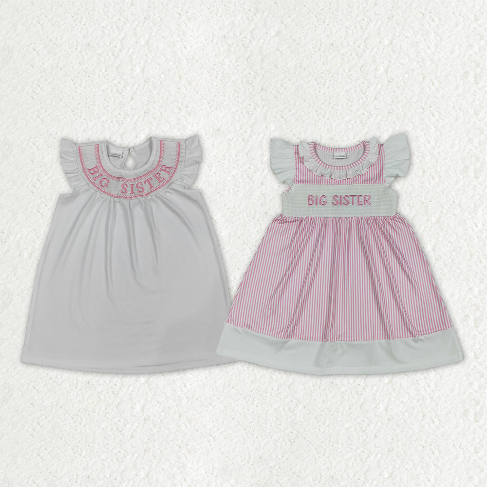 Sibling Baby Girls Flutter Sleeve Smocked Big Sister Knee Length Dresses