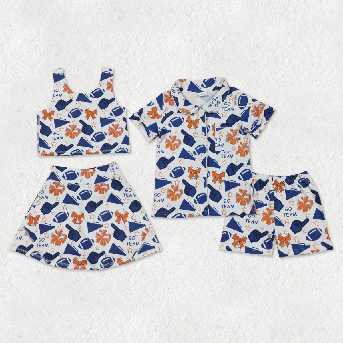 Sibling Baby Girls Hot Blue Go Team Footballs Bows Yoga Set Shorts Pajamas Set