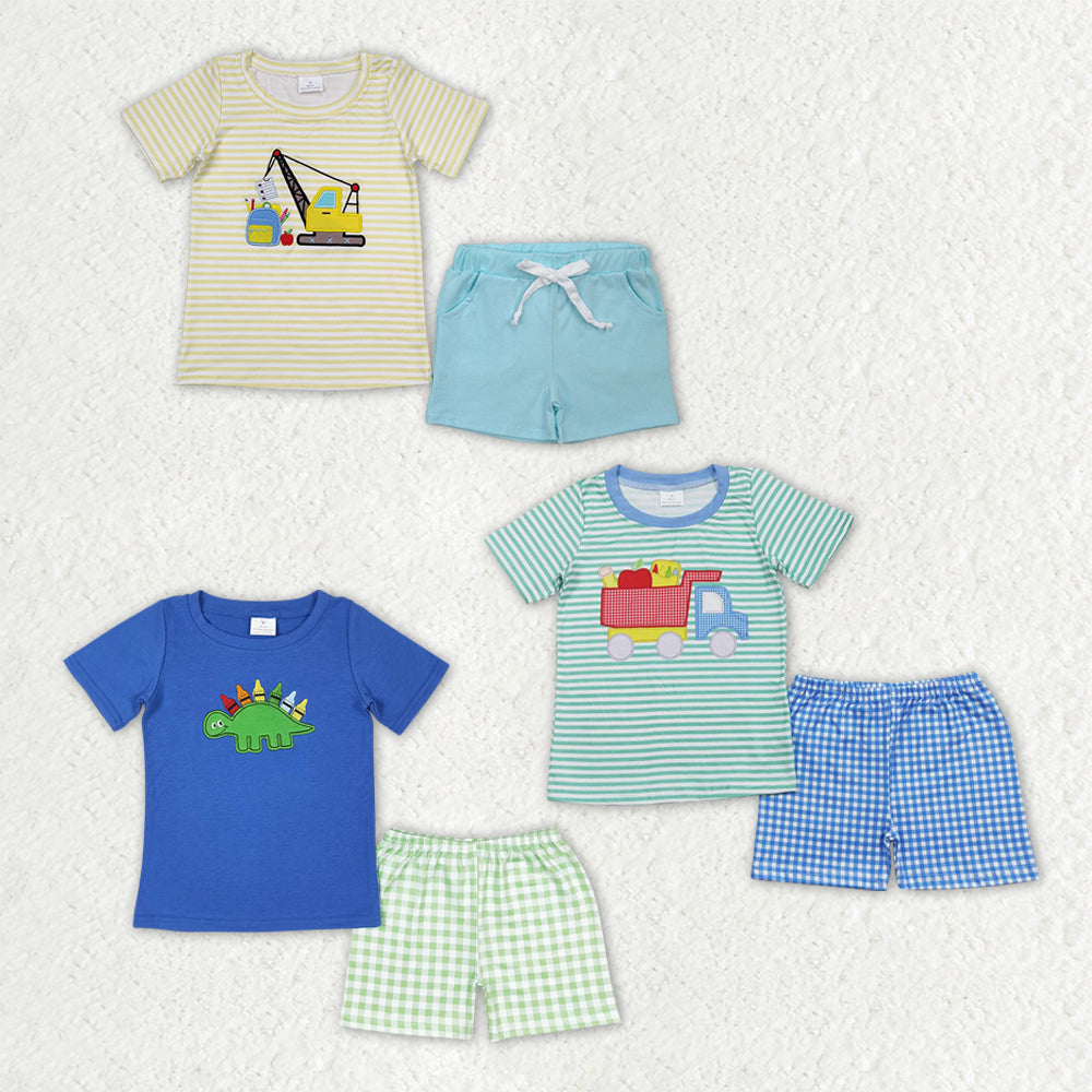 Sibling Baby Boys Short Sleeve Embroidery Pencils Top Short Back to School Clothes Sets