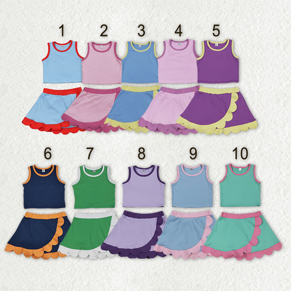 Sibling Baby Girls Sleeveless Vests Top Scallop Skirt Short Yoga Active Clothes Set