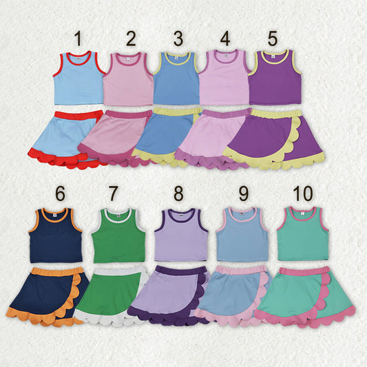 Sibling Baby Girls Sleeveless Vests Top Scallop Skirt Short Yoga Active Clothes Set