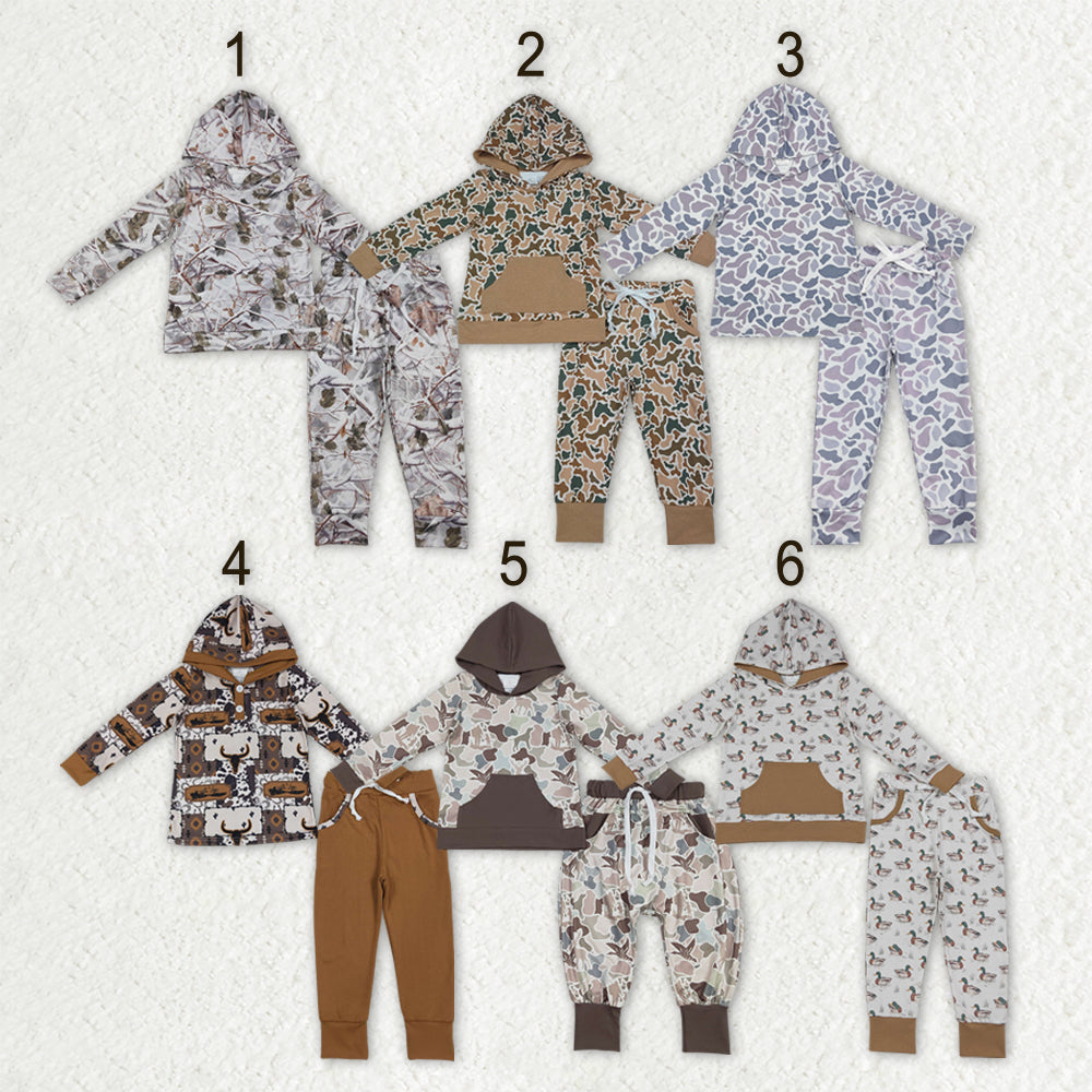Sibling Baby Boys Western Southern Camo Cows Pocket Hoodie Joggers Clothes Sets
