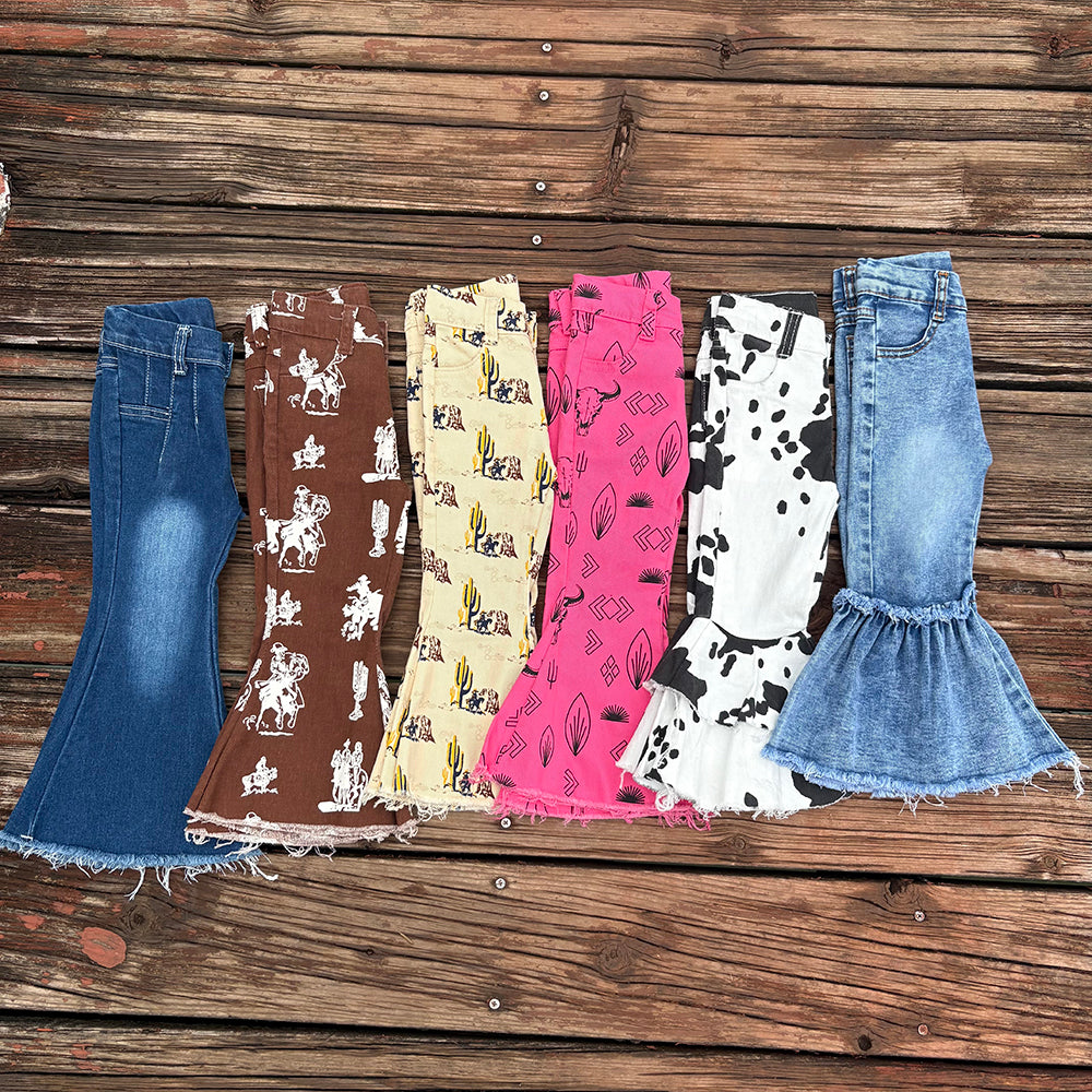 Sibling Western Wild Baby Girls Cowgirls Bell Bottom Denim Pants Jeans