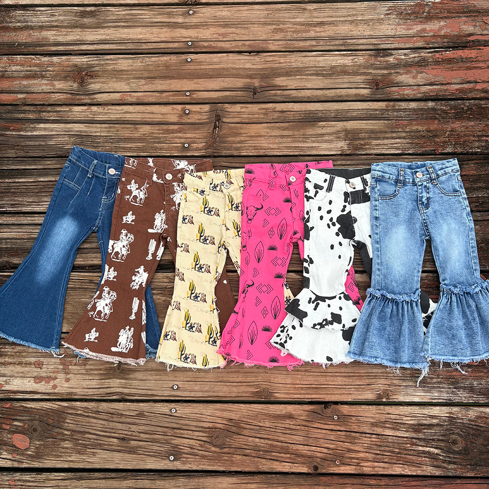 Sibling Western Wild Baby Girls Cowgirls Bell Bottom Denim Pants Jeans