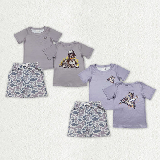 Sibling Baby Boys Camo Dogs Ducks Shirts Top Pockets Short Hunting Clothes Set