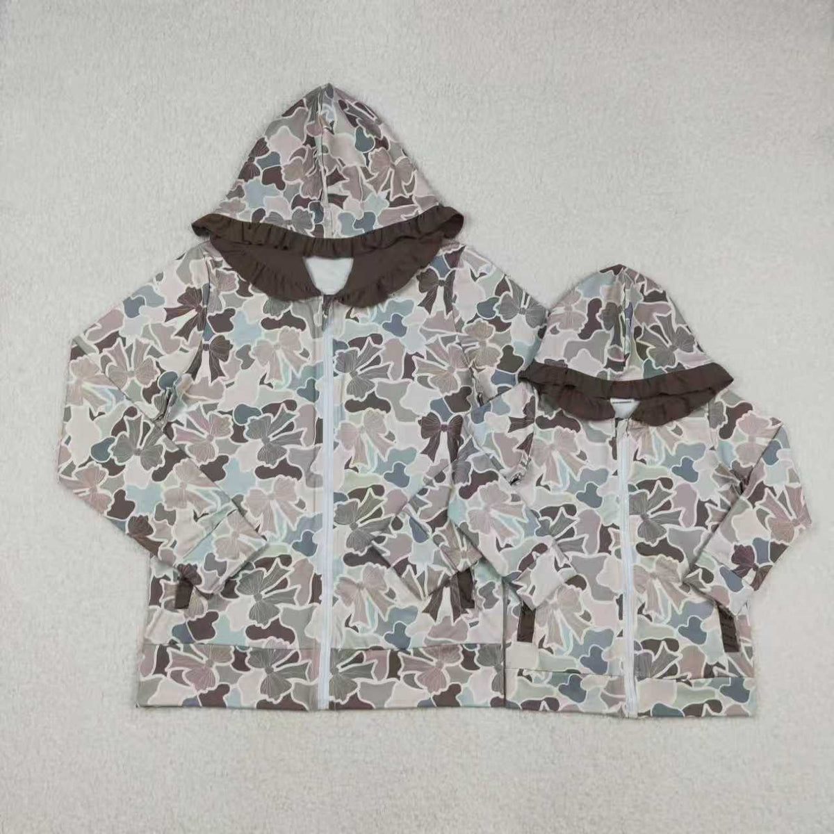 Sibling Family Adult Kids Bows Camo Pockets Zip Hunting Hoodie Jackets Top