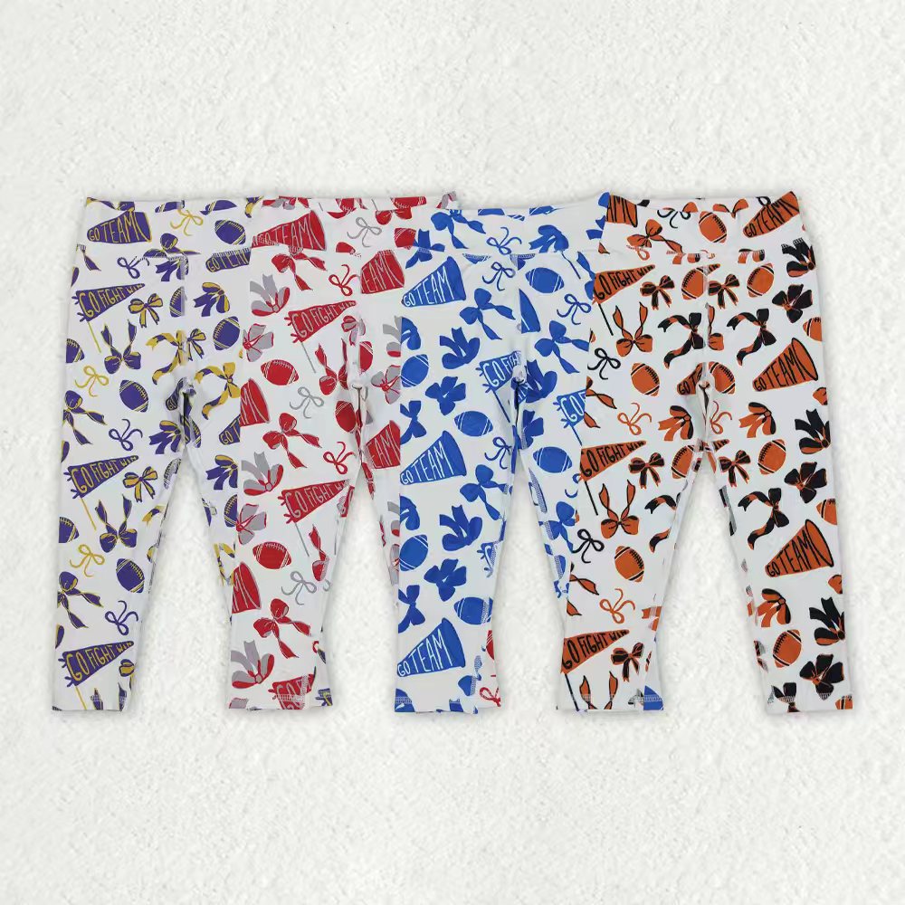 Sibling Baby Girls Bows Footballs Go Team Yoga Active Legging Pants Bottoms
