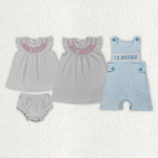 Sibling Smocked Lil Sister Brother Baby Kids Romper Tunic Bummies Knee Length Dress