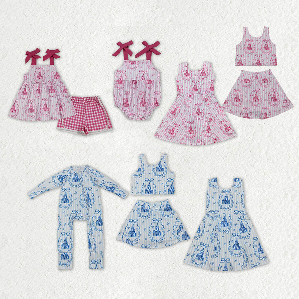 Sibling Castles Bows Checked Clothes Sets Knee Length Dress Rompers