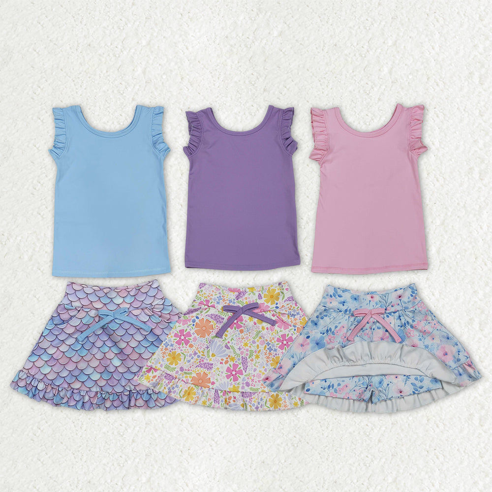 Sibling Baby Girls Sleeveless Vest Top Flowers Shirt Shorts Yoga Active Clothes Sets