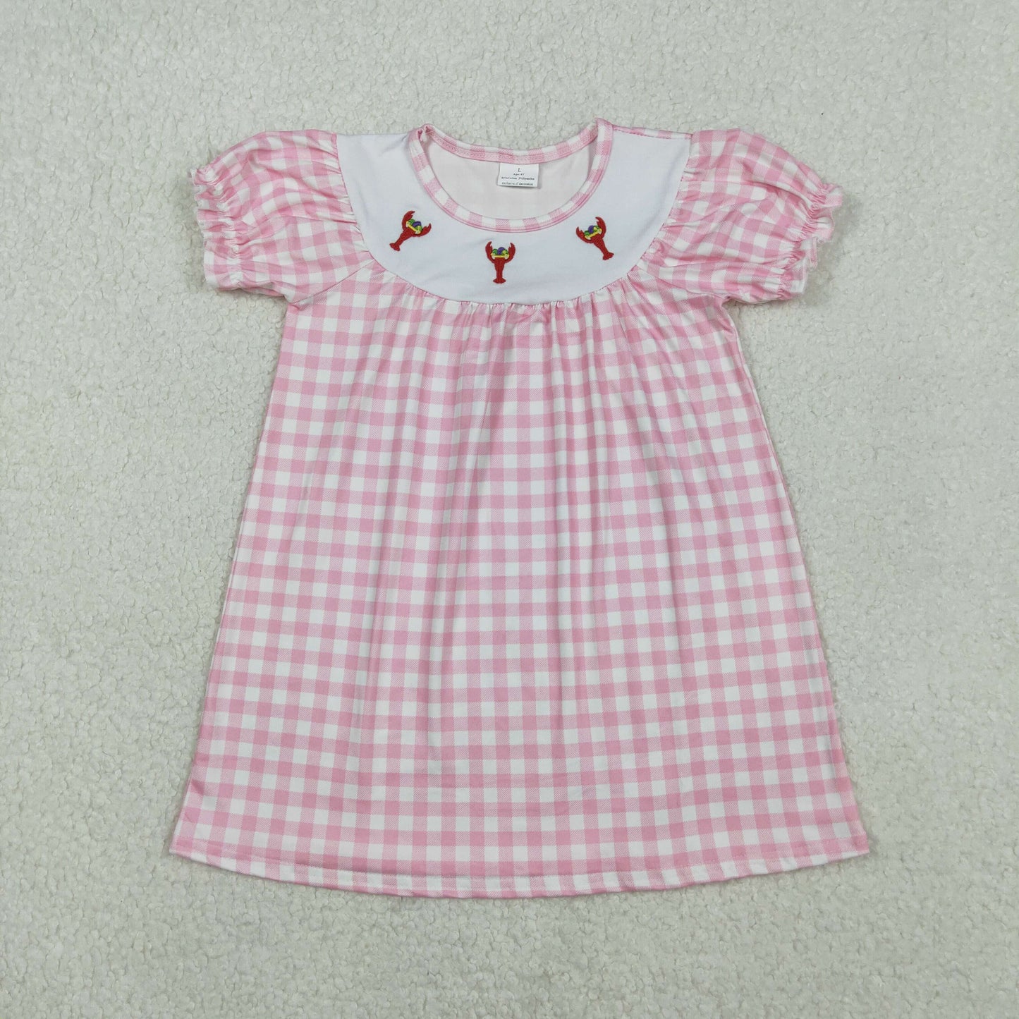 Sibling Baby Boys Girls Embroidery Anchor Crayfishes Mardigras Checked Clothes Set Dress Romper