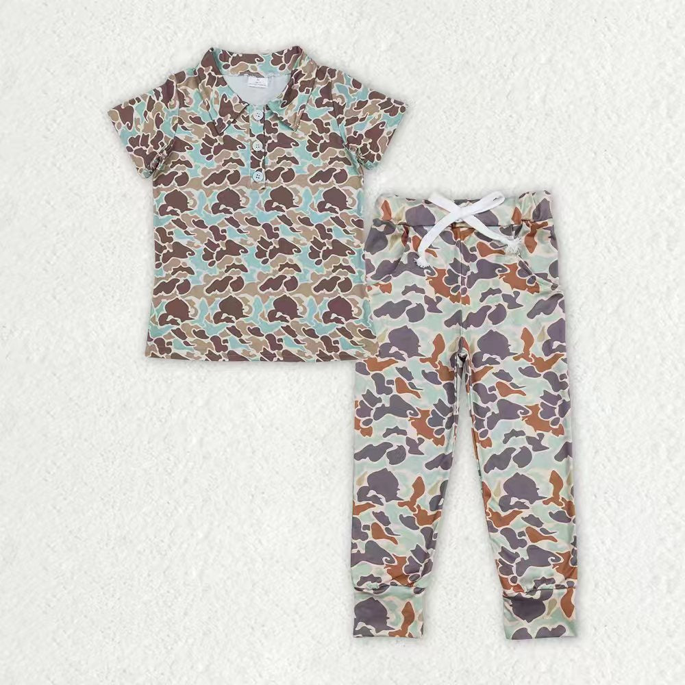 Sibling Baby Boys Southern Camo Button Shirts Top Shorts Pajamas Clothes Sets