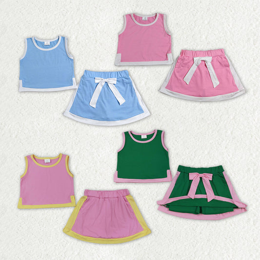Sibling Baby Girls Sleeveless Green Pink Top Skirt Shorts Clothes Sets