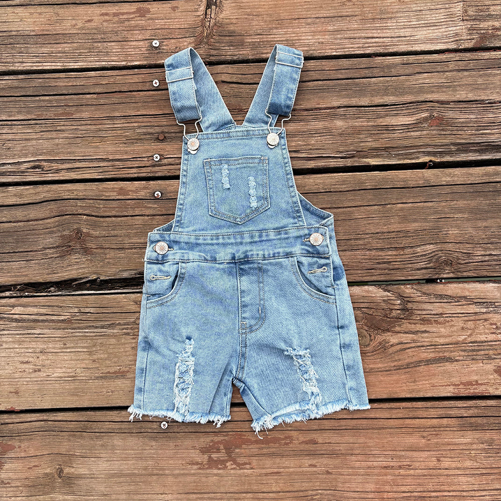 Sibling Baby Kids Western Denim Cow Bib Overall Jumpsuits