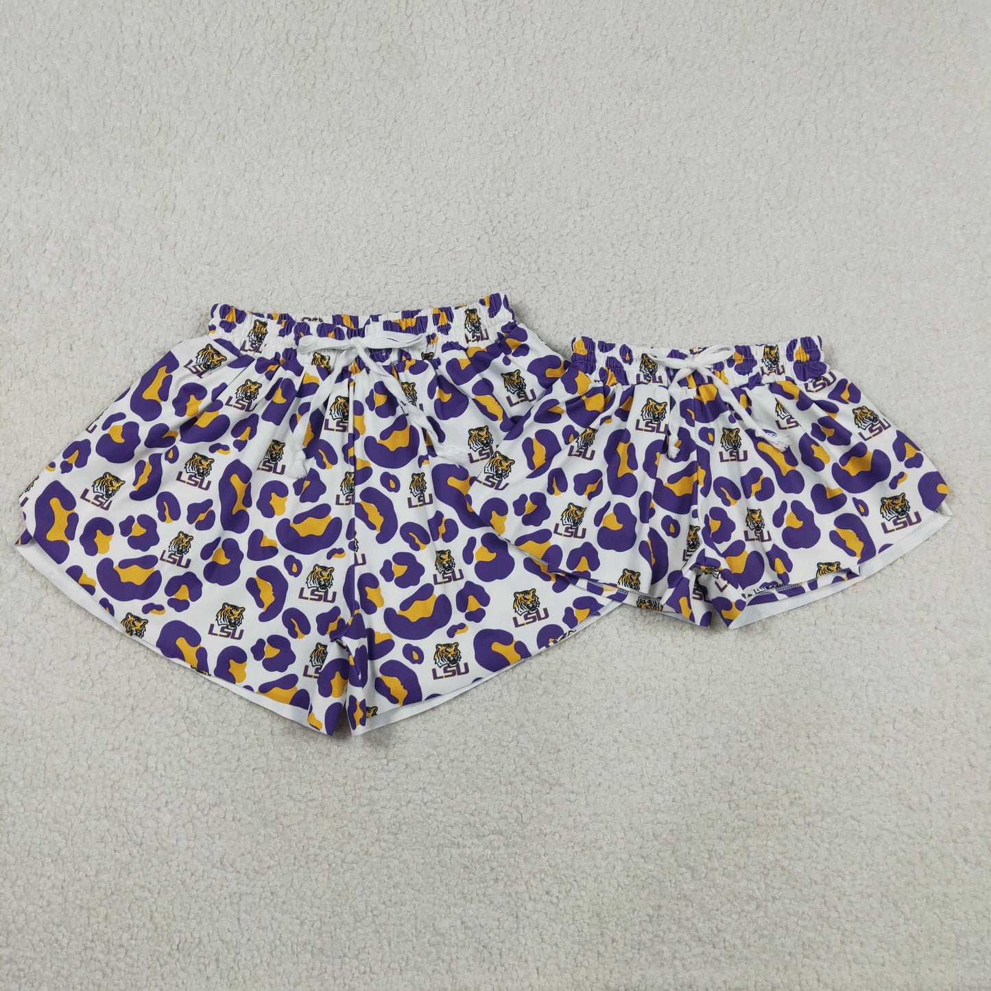 Mama and Me Girls Purple Leopard LSU Tiger Team Yoga Active Butterfly Shorts Bottom