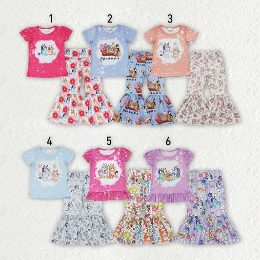 Sibling Baby Girls Dogs Shirts Top Bell Pants Outfits
