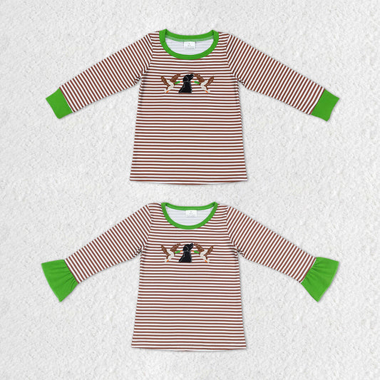 Baby Children Kids Duck Stripes Sibling Embroidery Tee Shirts