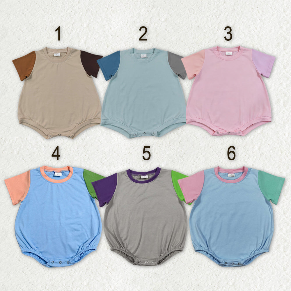 Sibling Baby Kids Short Sleeve Colorful Patchwork Rompers