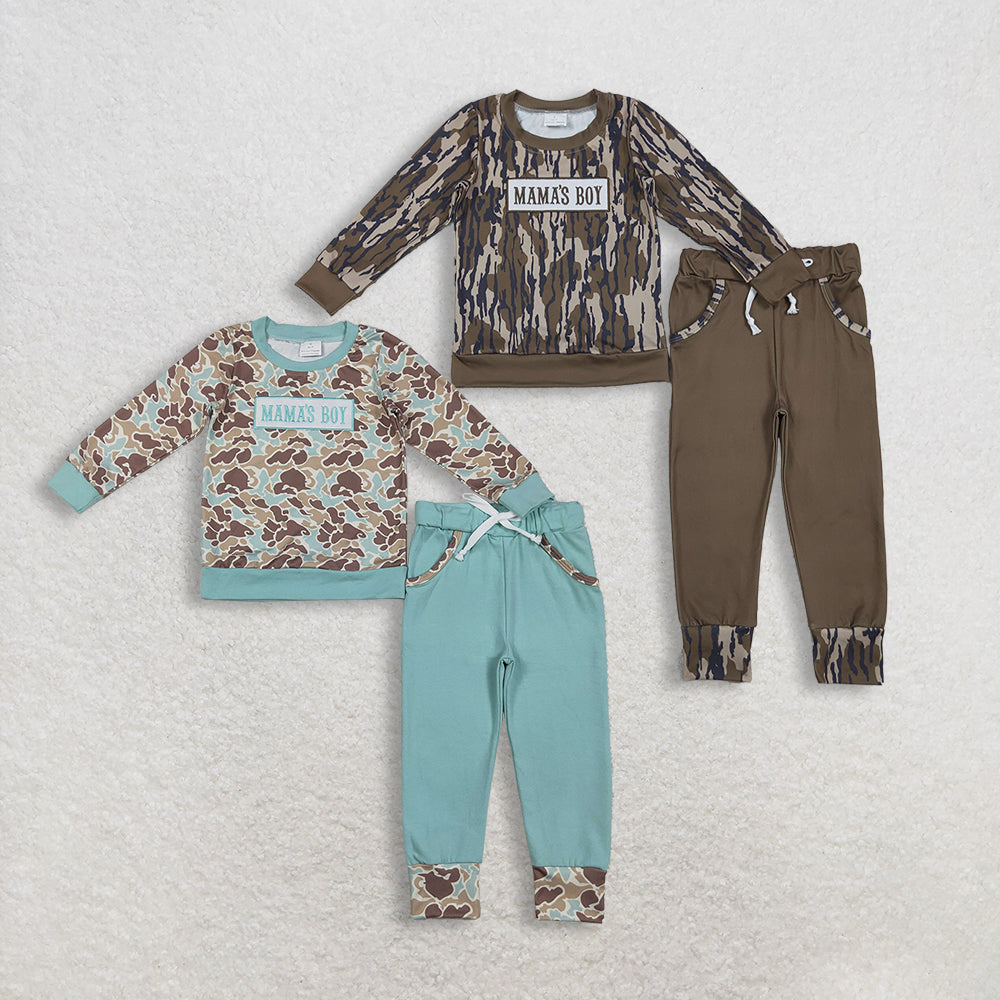 Sibling Baby Boys Embroidery Mama's Boy Camo Top Pockets Pants Clothes Sets
