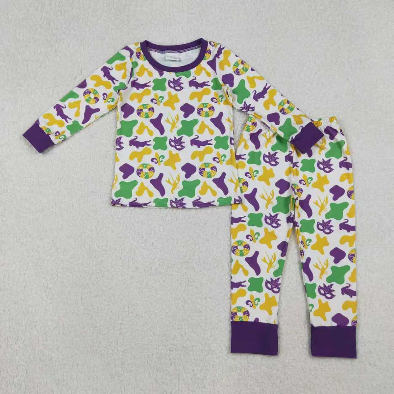 Sibling Baby Boys Mardigras Camo Crayfishes Top Pants Pajamas Sets Zipper Footie Rompers