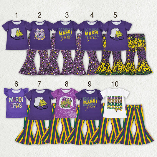 Sibling Baby Girls Mardigras Top Denim Bell Bottom Pants Clothes Sets