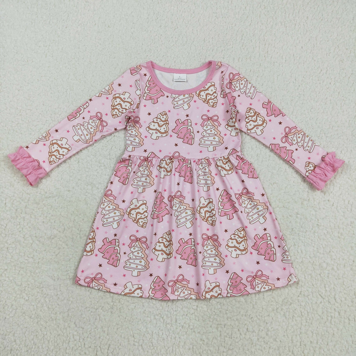 Sibling Baby Girls Pink Bows Stripe Trees Christmas Clothes Sets Rompers Knee Length Dresses
