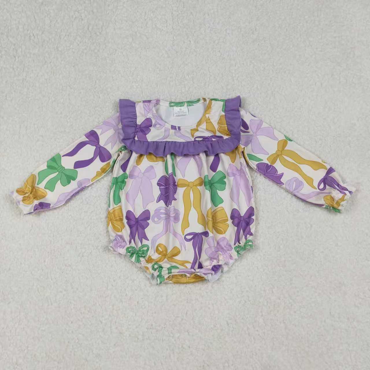 Sibling Baby Girls Mardigras Bows Ruffle Pants Clothes Set Jumpsuits Knee Length Dress Rompers
