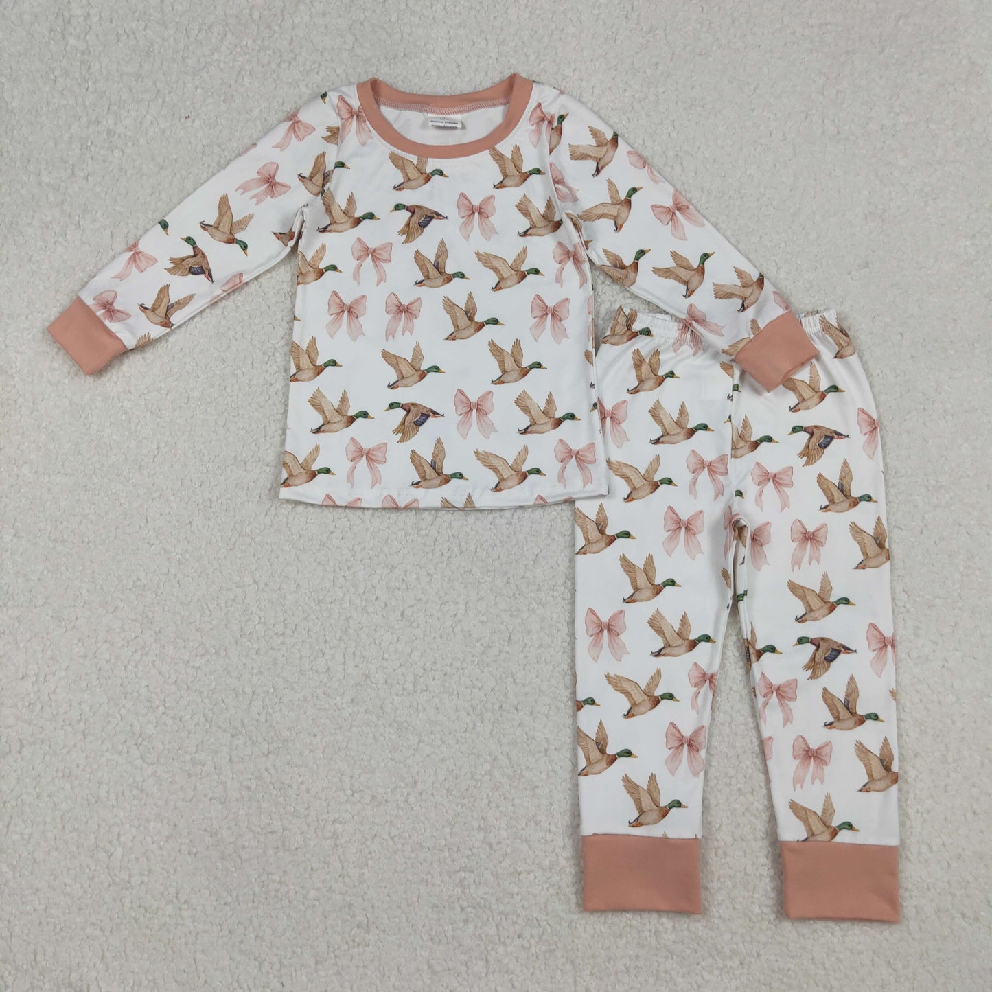 Sibling Baby Girls Pink Bows Ducks Plaid Top Pants Pajamas Sets Ruffle Zipper Footie Rompers