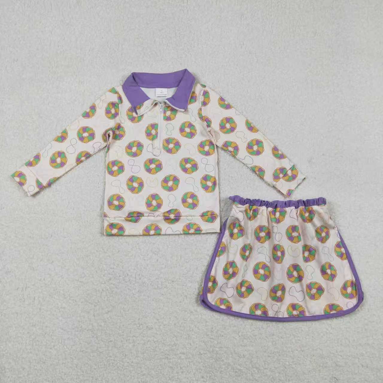 Sibling Baby Girls Mardigras Donuts Masks Bows Zip Pullovers Skirt Shorts Clothes Sets