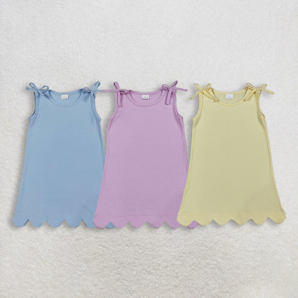 Sibling Baby Girls Bows Sleeveless Scallop Knee Length Dresses