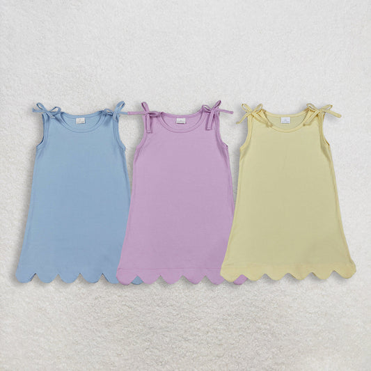 Sibling Baby Girls Bows Sleeveless Scallop Knee Length Dresses