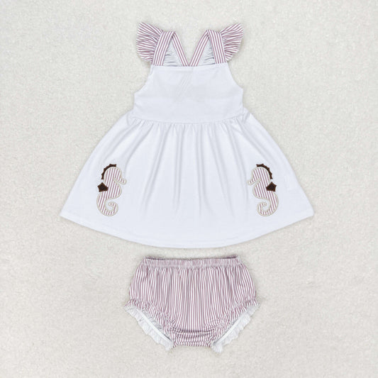 GBO0350 baby girl clothes embroidery  seahorse girl summer bummies sets