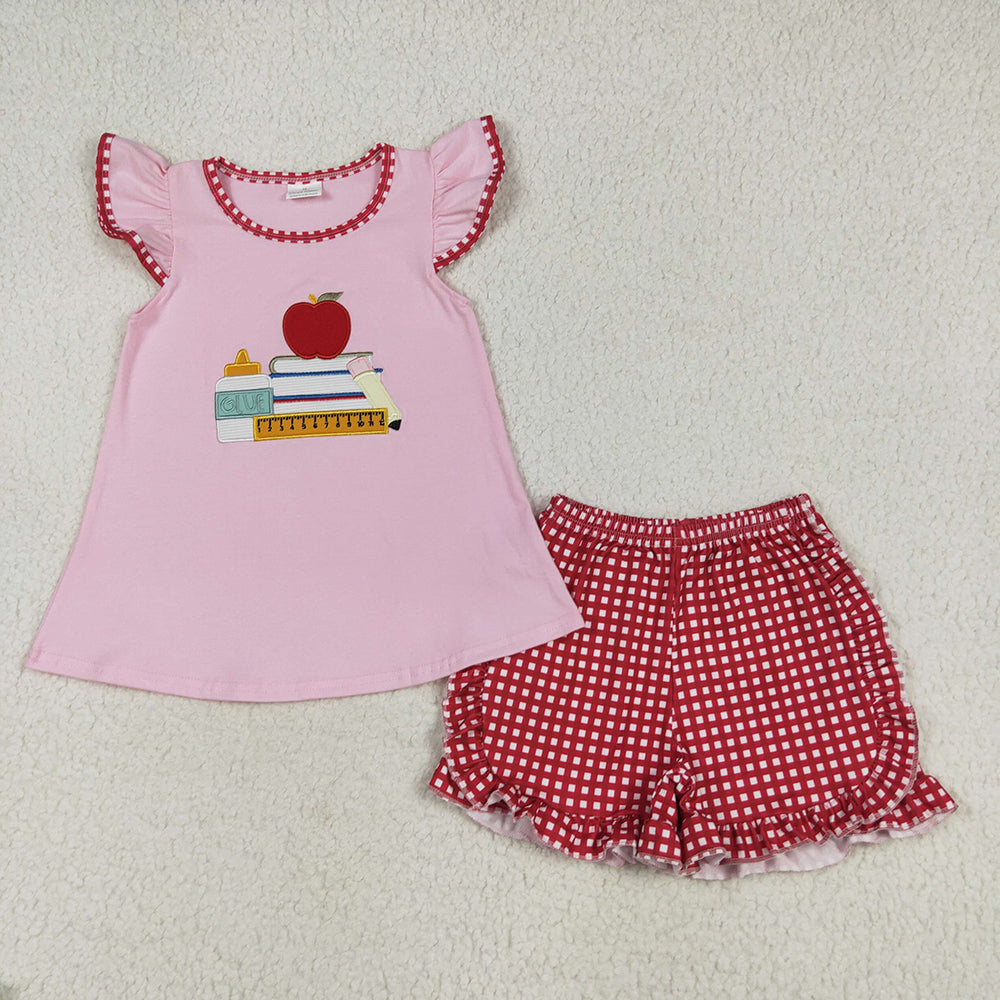 Sibling Embroidery Baby Girls Boys Apple Back To School Books Outfits Sets