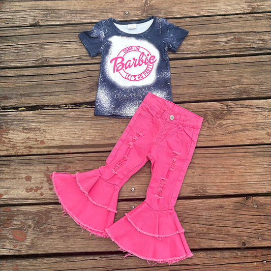 Western Party Doll Shirt Pink Bell Bottom Jeans Sets