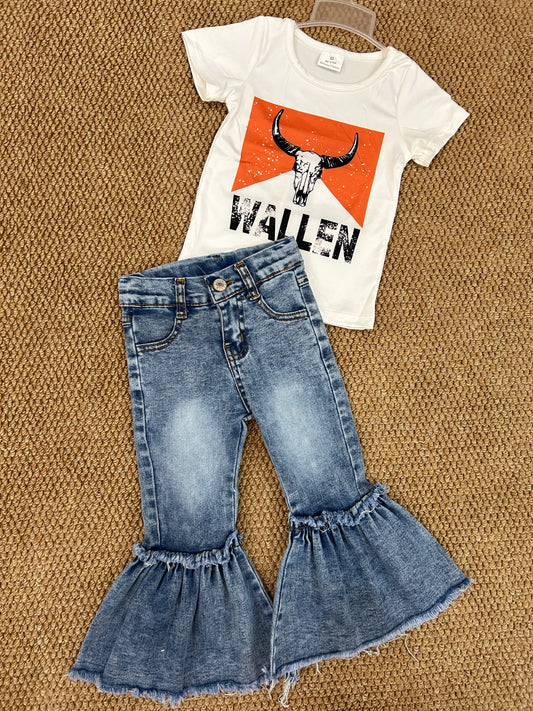 Western Wallen Shirt Blue Bell Bottom Jeans Sets