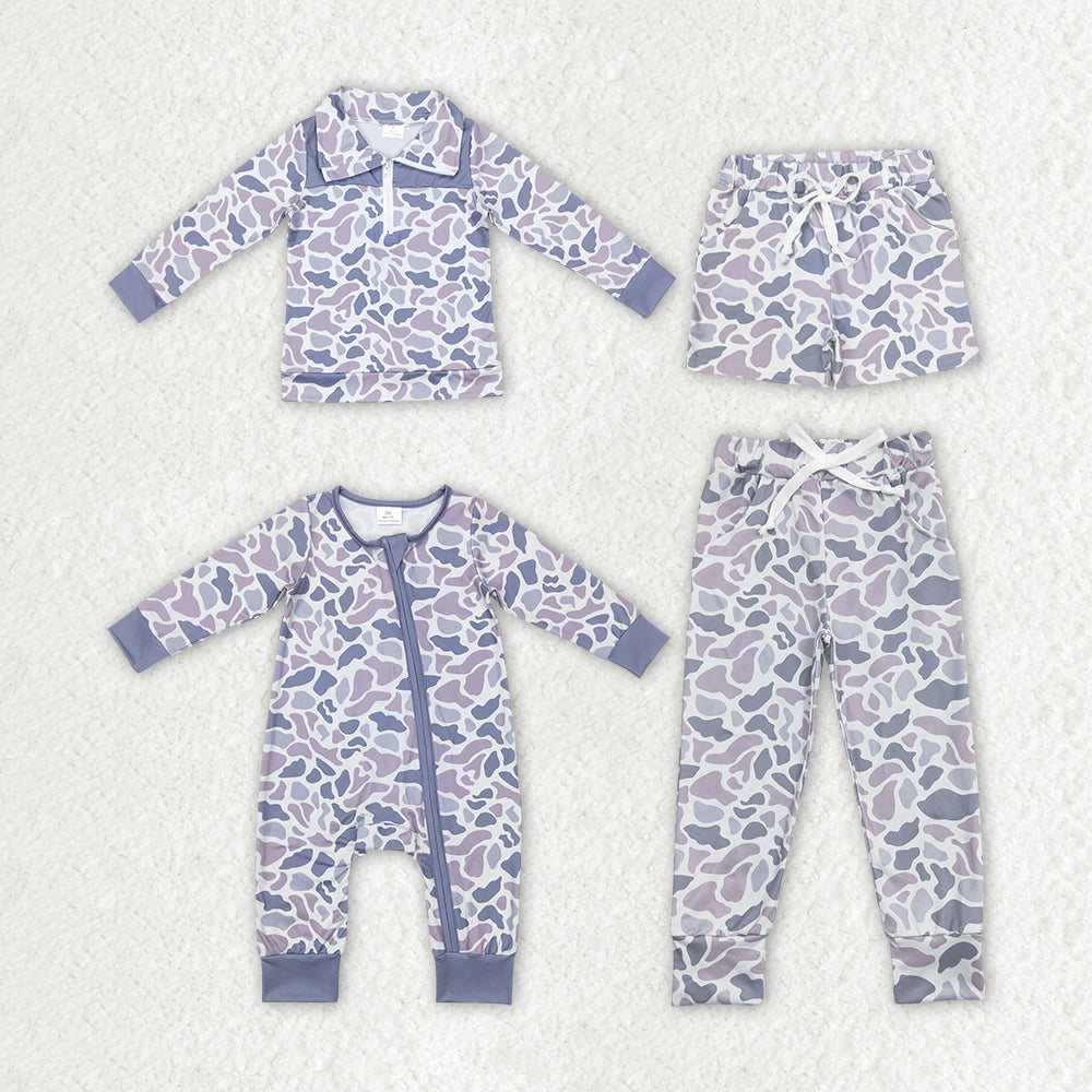 Baby Boys Light Grey Camo Zip Pullovers Short Leggings Zip Rompers