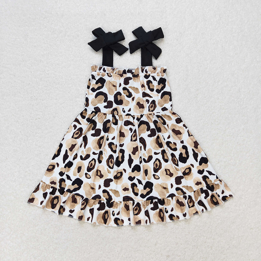 Sibling Baby Girls Straps Gold Leopard Ruffle Short Clothes Set Romper Dress