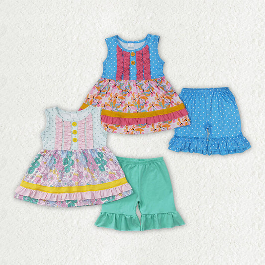 Sibling Baby Girls Floral Ruffle Tunic Shorts Clothes Sets