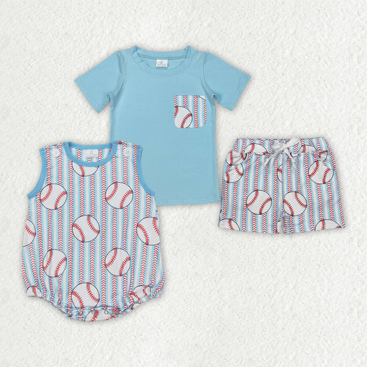 Sibling Baby Boys Baseball Stripes Rompers Outfits Sets