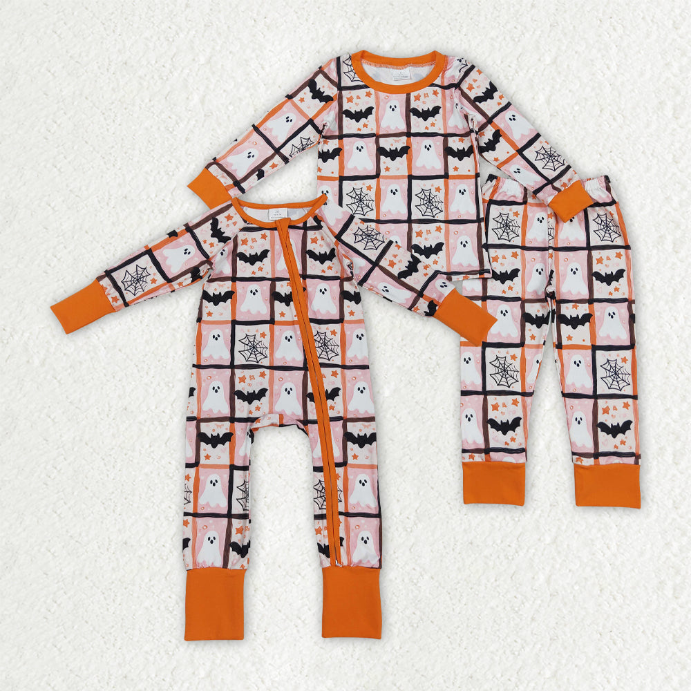 Sibling Baby Girls Ghosts Bats Top Pants Halloween Rompers Pajamas Sets