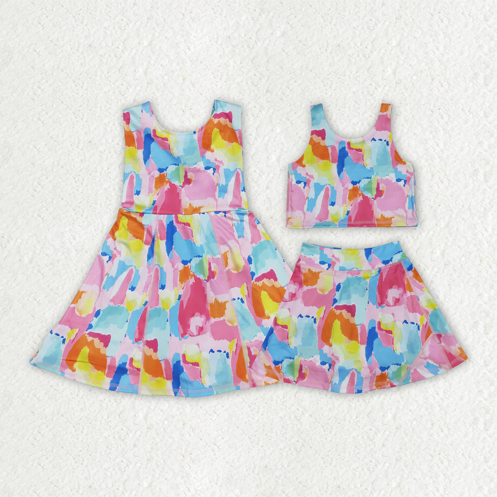 Sibling Baby Girls Sleeveless Watercolor Yoga Short Athletic Dresses
