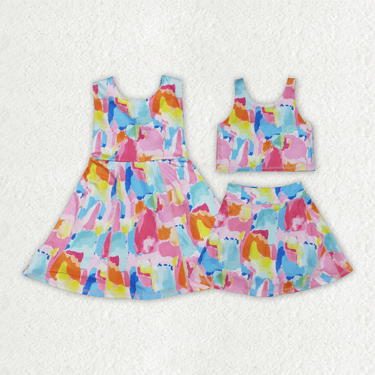 Sibling Baby Girls Sleeveless Watercolor Yoga Short Athletic Dresses