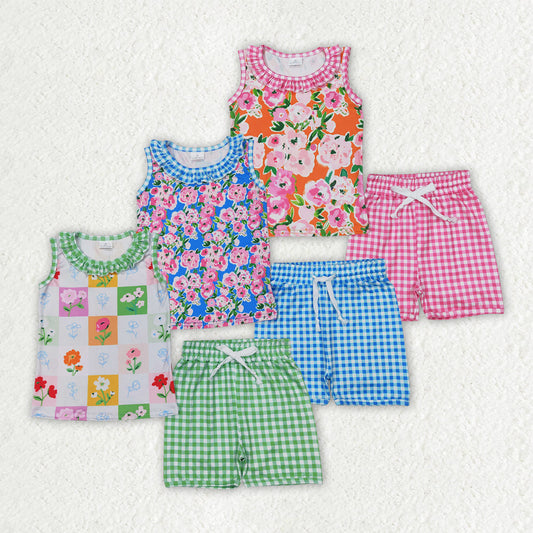 Sibling Baby Girls Summer Ruffle Sleeveless Floral Top Shorts Sets
